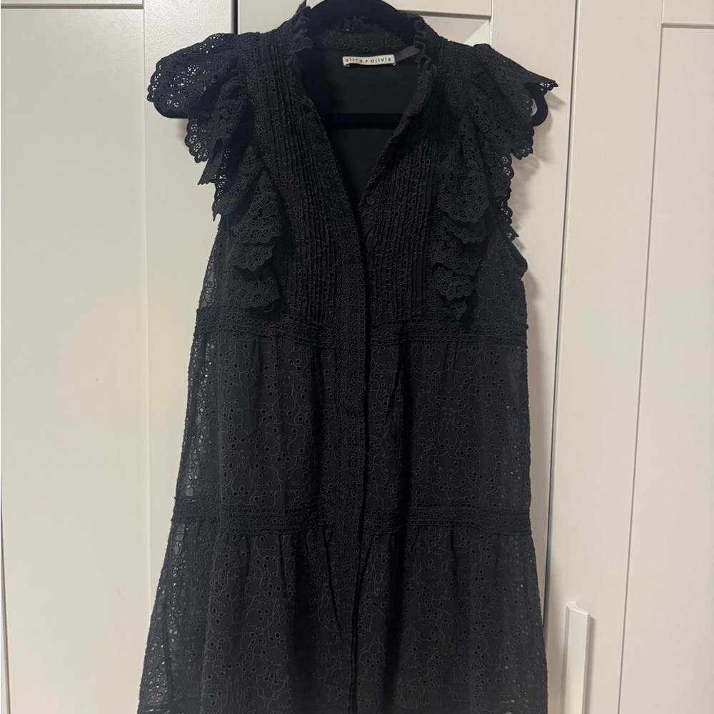 Alice + Olivia Black Eyelet Mini Dress